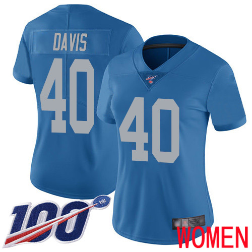 Detroit Lions Limited Blue Women Jarrad Davis Alternate Jersey NFL Football #40 100th Season Vapor Untouchable